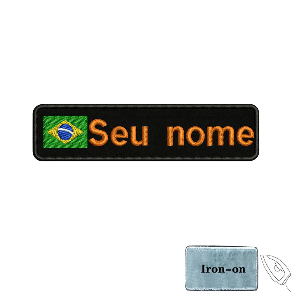 Brazilian Flag Custom Name Patch 10x2.5cm • Personal Brazil Name Tag Iron-On Hook-Loop Embroidery Stripe Armband Badge For DIY Customization • Papagaio Studio Shop