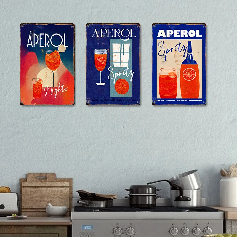 Classical Cocktail Metal Print, Caipirinha, Gin & Tonic, Aperol Vintage Tin Sign • Papagaio Studio Decor Shop