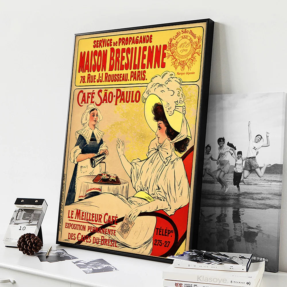 Sao Paulo Cafe Vintage French Ad Poster • French Retro Brazilian Coffee Canvas Print • Old-Style France Paris Brasil Café Advertising Art
