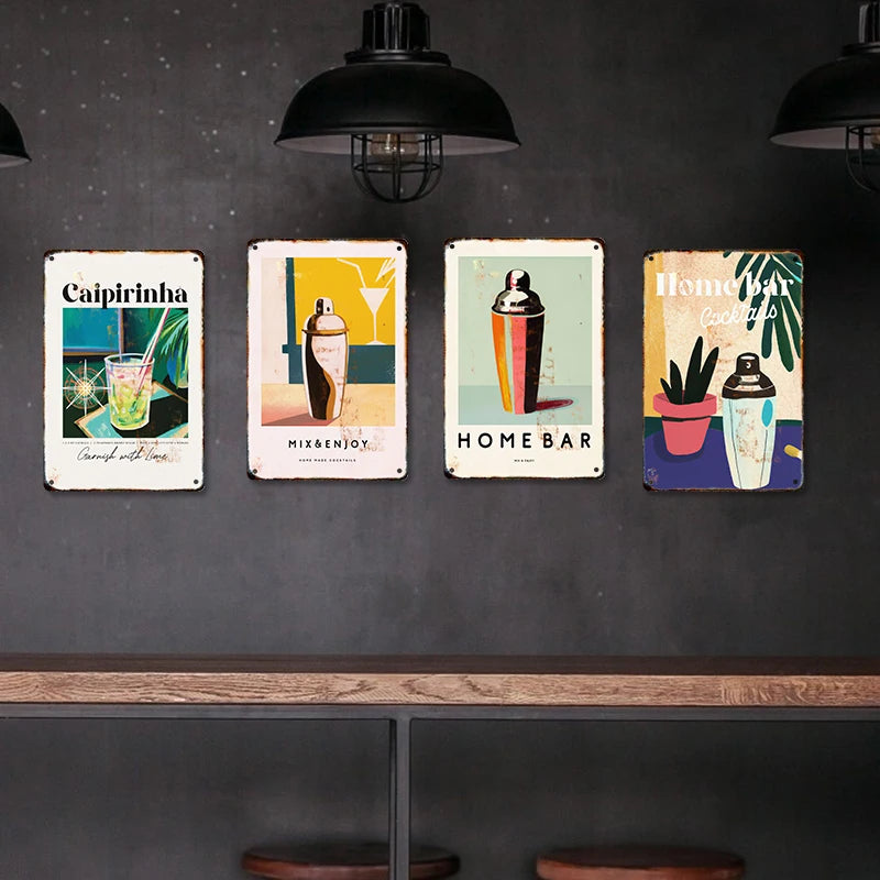 Classical Cocktail Metal Print, Caipirinha, Gin & Tonic, Aperol Vintage Tin Sign • Papagaio Studio Decor Shop