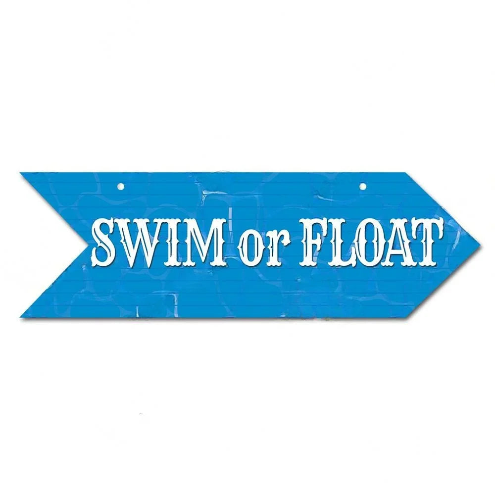 Retro Swimming Pool Wood Sign • Summer Arrow Wooden Sign Wall Hanging • Tropical Beach House Decor For Family Swimming Pool Area • Papagaio Studio Design Shop