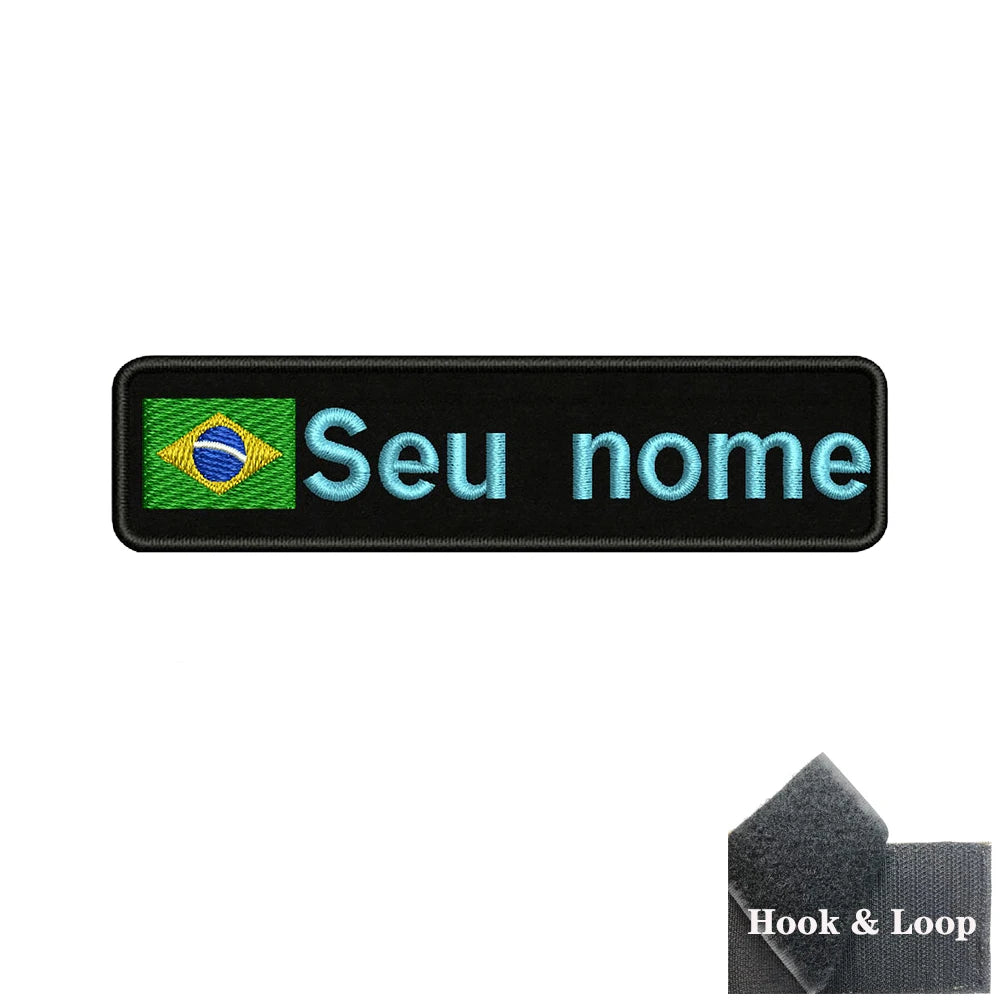 Brazilian Flag Custom Name Patch 10x2.5cm • Personal Brazil Name Tag Iron-On Hook-Loop Embroidery Stripe Armband Badge For DIY Customization • Papagaio Studio Shop