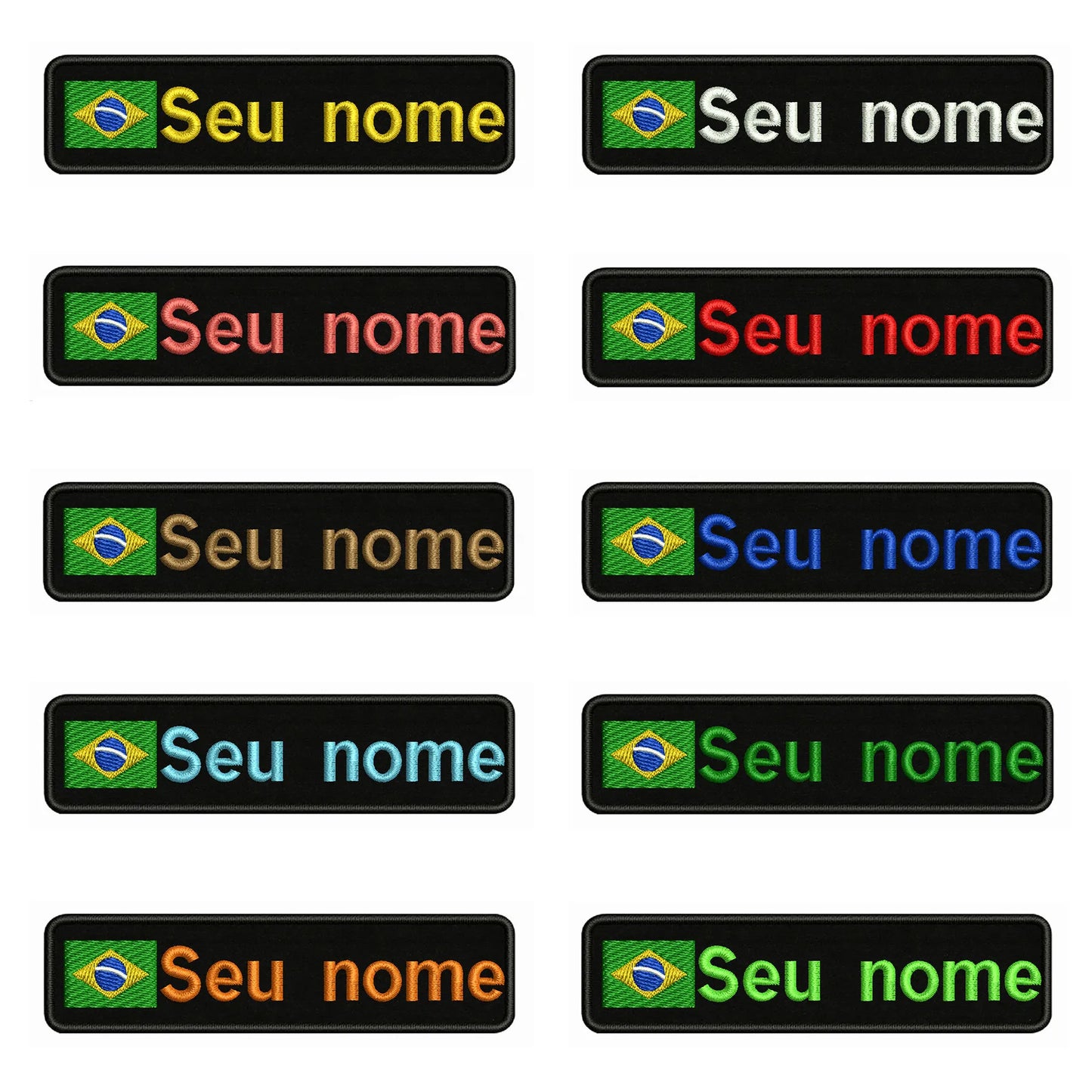 Brazilian Flag Custom Name Patch 10x2.5cm • Personal Brazil Name Tag Iron-On Hook-Loop Embroidery Stripe Armband Badge For DIY Customization • Papagaio Studio Shop