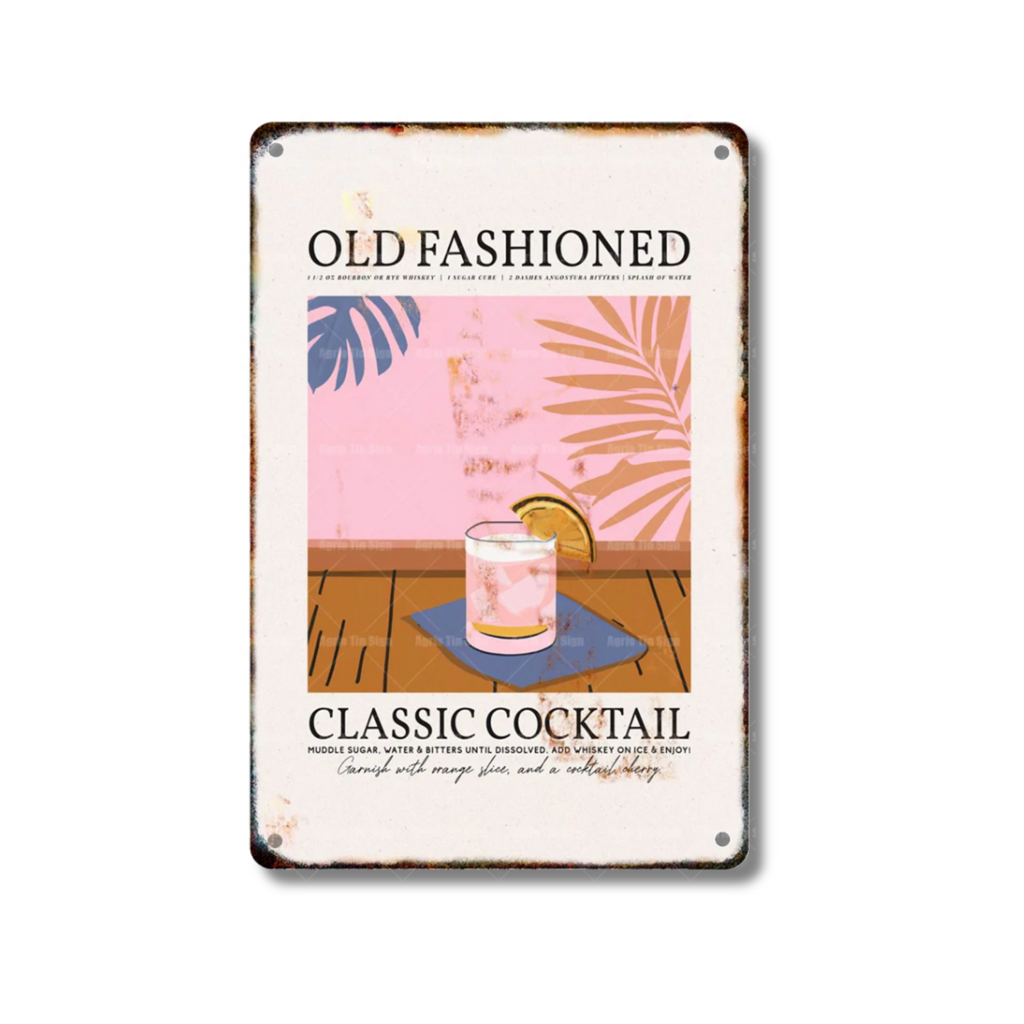 Classical Cocktail Metal Print, Caipirinha, Gin & Tonic, Aperol Vintage Tin Sign • Papagaio Studio Decor Shop