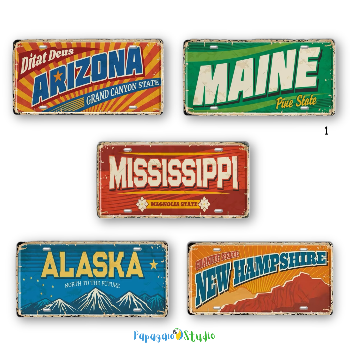 USA License Plate • United States Landmark Tin Sign • American Cities & States Metal Prints Decor Wall Hanging • Travel Souvenir Gift • Papagaio Studio Design Shop
