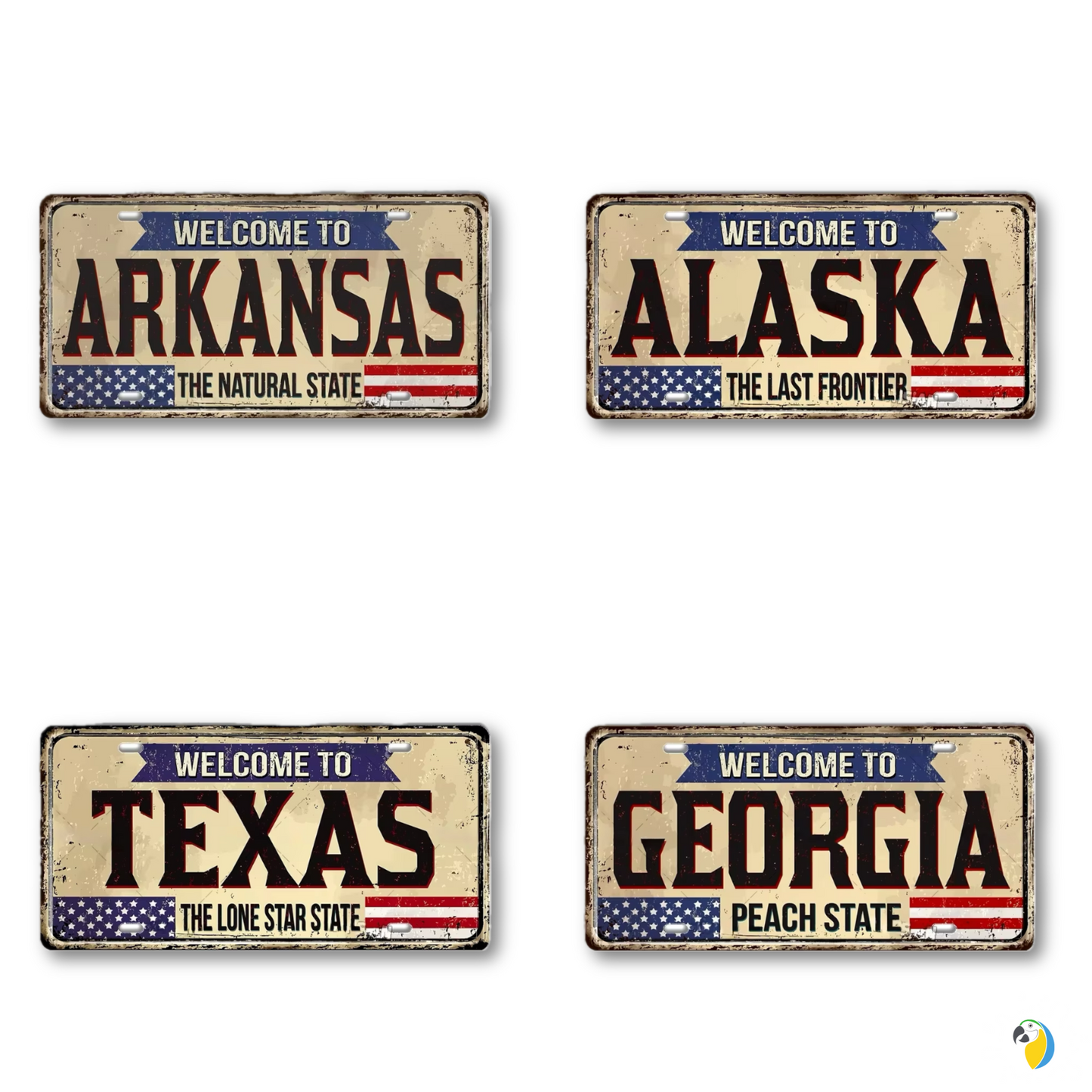 Welcome To USA License Plate Tin Sign Decor • United States Decorative 6"x12" Tinplate • Patriot American Metal Print Wall Hanging Art • Papagaio Studio Design Shop
