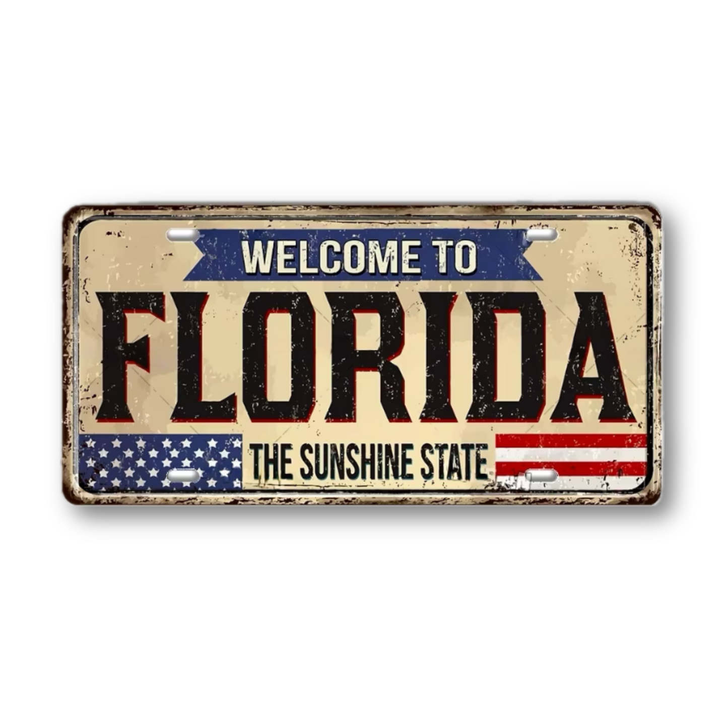 Welcome To USA License Plate Tin Sign Decor • United States Decorative 6"x12" Tinplate • Patriot American Metal Print Wall Hanging Art • Papagaio Studio Design Shop