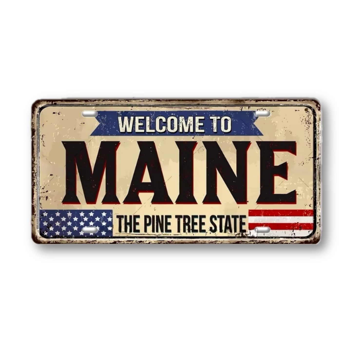 Welcome To USA License Plate Tin Sign Decor • United States Decorative 6"x12" Tinplate • Patriot American Metal Print Wall Hanging Art • Papagaio Studio Design Shop