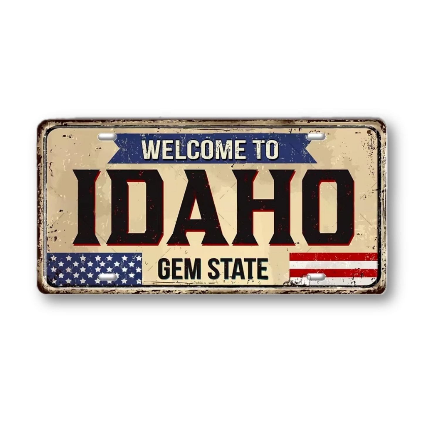 Welcome To USA License Plate Tin Sign Decor • United States Decorative 6"x12" Tinplate • Patriot American Metal Print Wall Hanging Art • Papagaio Studio Design Shop