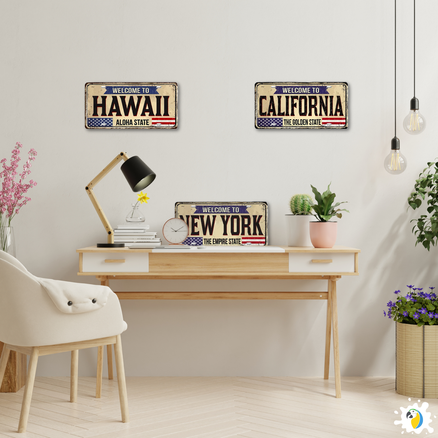 Welcome To USA License Plate Tin Sign Decor • United States Decorative 6"x12" Tinplate • Patriot American Metal Print Wall Hanging Art • Papagaio Studio Design Shop