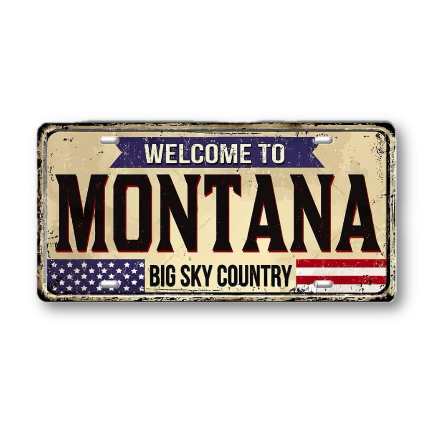 Welcome To USA License Plate Tin Sign Decor • United States Decorative 6"x12" Tinplate • Patriot American Metal Print Wall Hanging Art • Papagaio Studio Design Shop