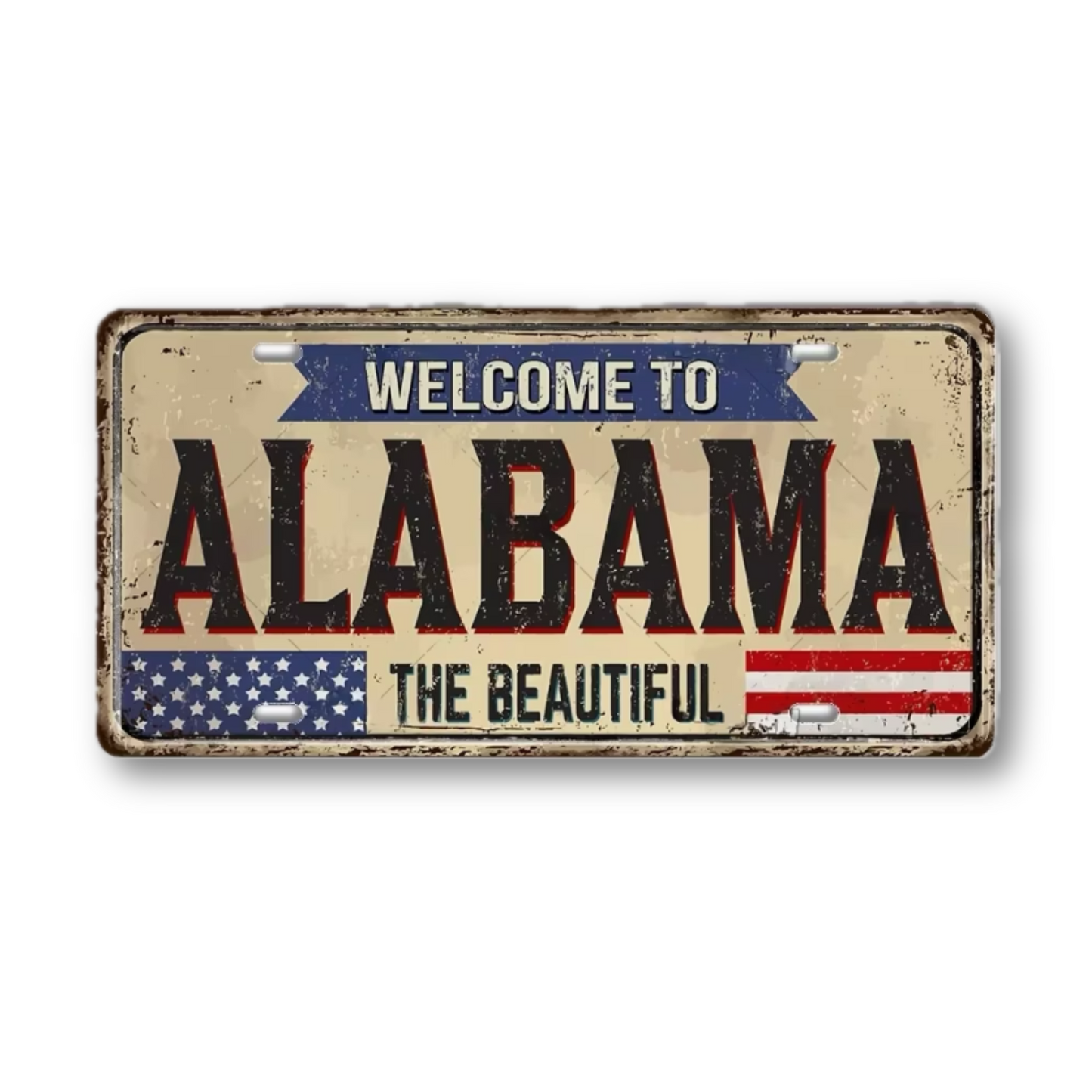 Welcome To USA License Plate Tin Sign Decor • United States Decorative 6"x12" Tinplate • Patriot American Metal Print Wall Hanging Art • Papagaio Studio Design Shop