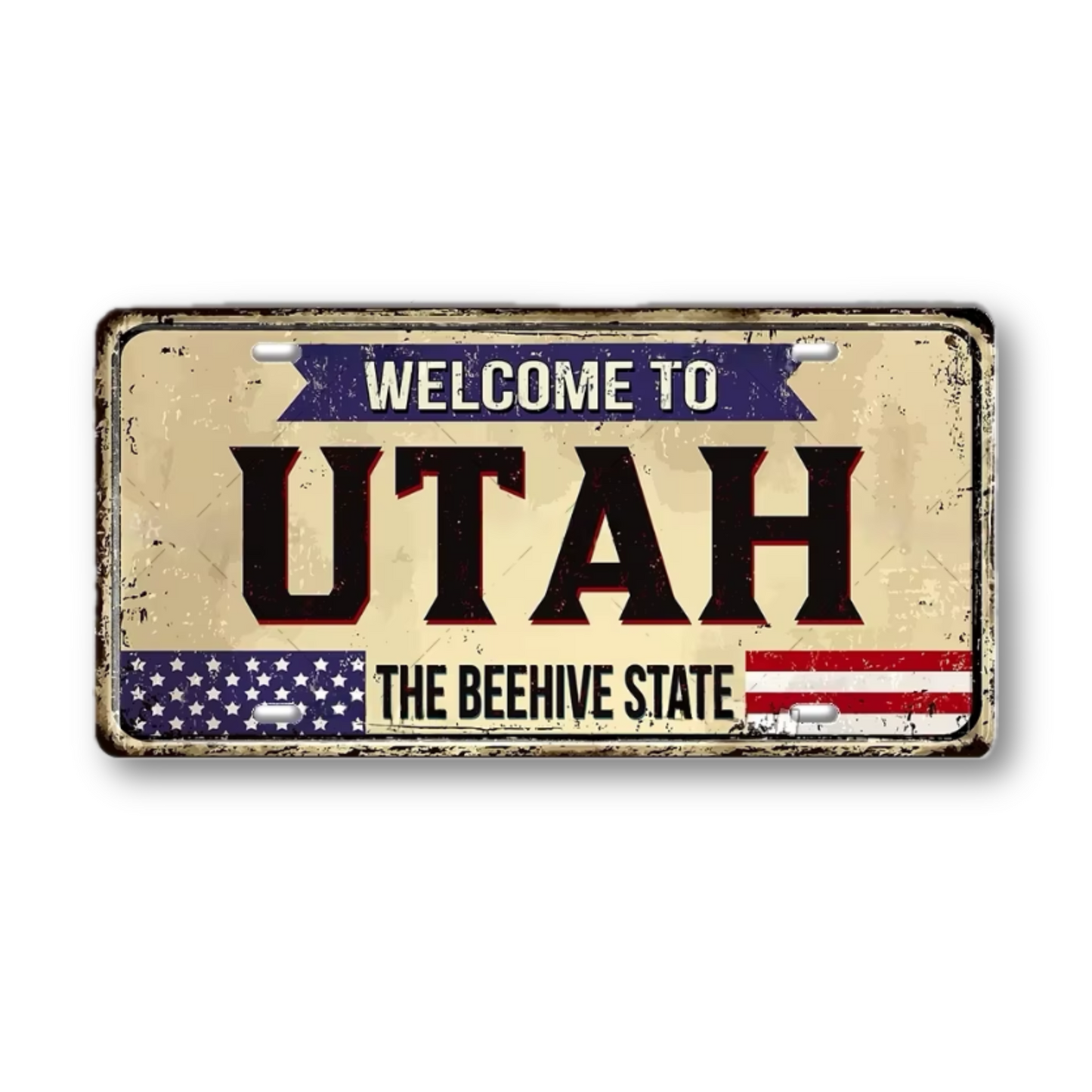 Welcome To USA License Plate Tin Sign Decor • United States Decorative 6"x12" Tinplate • Patriot American Metal Print Wall Hanging Art • Papagaio Studio Design Shop
