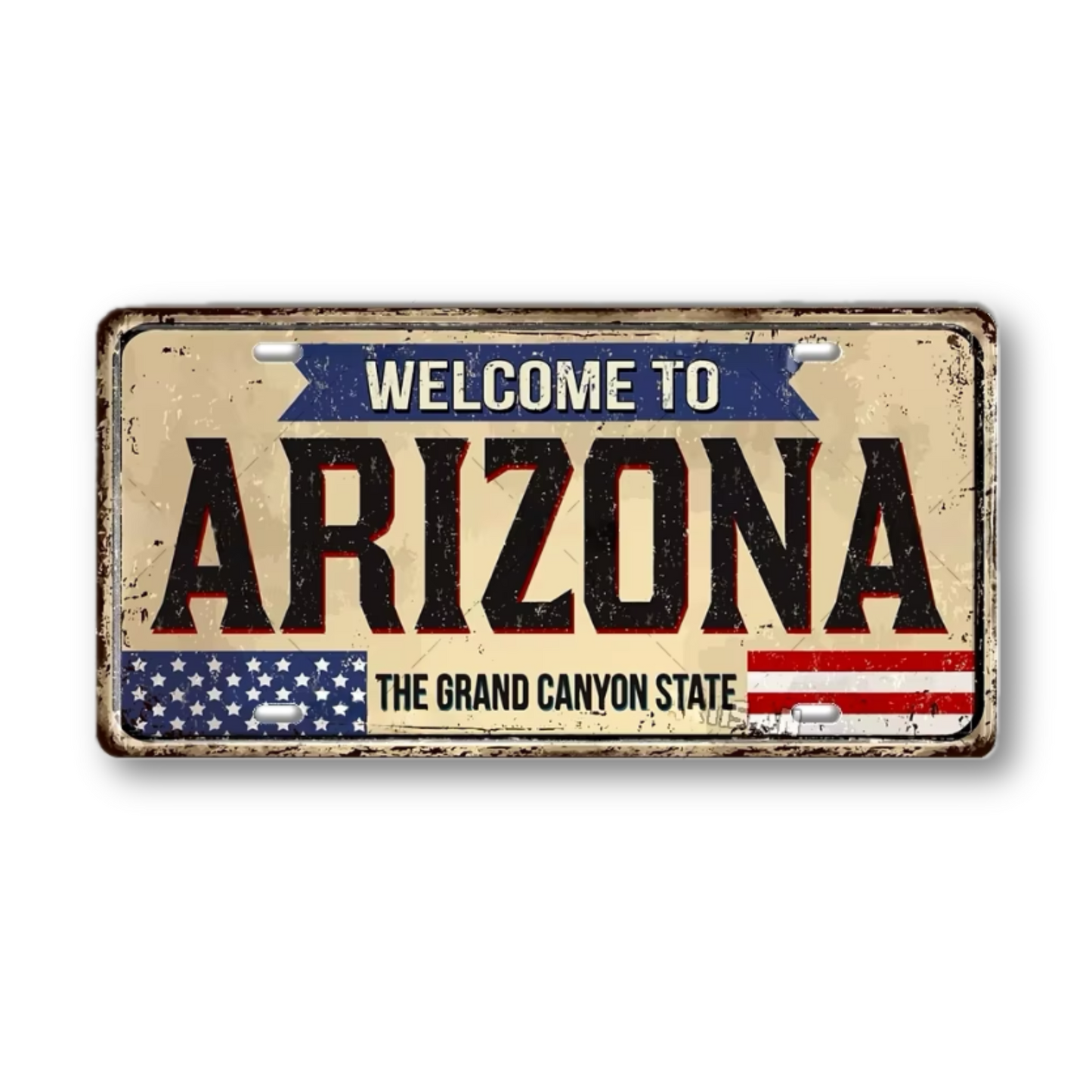 Welcome To USA License Plate Tin Sign Decor • United States Decorative 6"x12" Tinplate • Patriot American Metal Print Wall Hanging Art • Papagaio Studio Design Shop