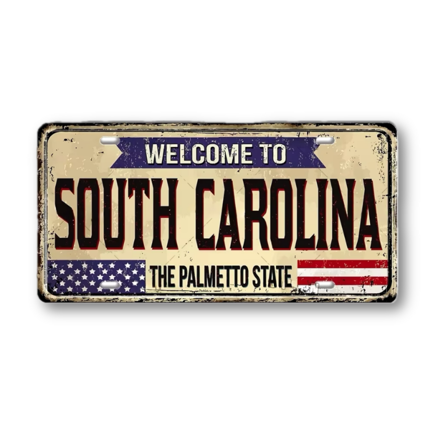 Welcome To USA License Plate Tin Sign Decor • United States Decorative 6"x12" Tinplate • Patriot American Metal Print Wall Hanging Art • Papagaio Studio Design Shop