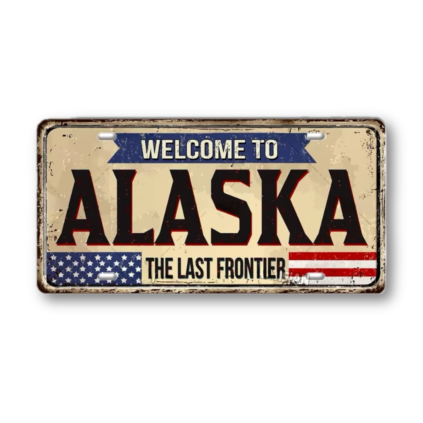 Welcome To USA License Plate Tin Sign Decor • United States Decorative 6"x12" Tinplate • Patriot American Metal Print Wall Hanging Art • Papagaio Studio Design Shop
