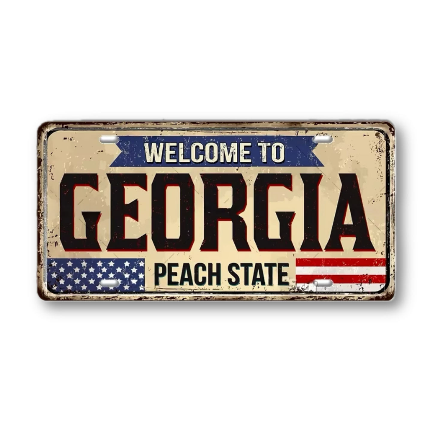 Welcome To USA License Plate Tin Sign Decor • United States Decorative 6"x12" Tinplate • Patriot American Metal Print Wall Hanging Art • Papagaio Studio Design Shop