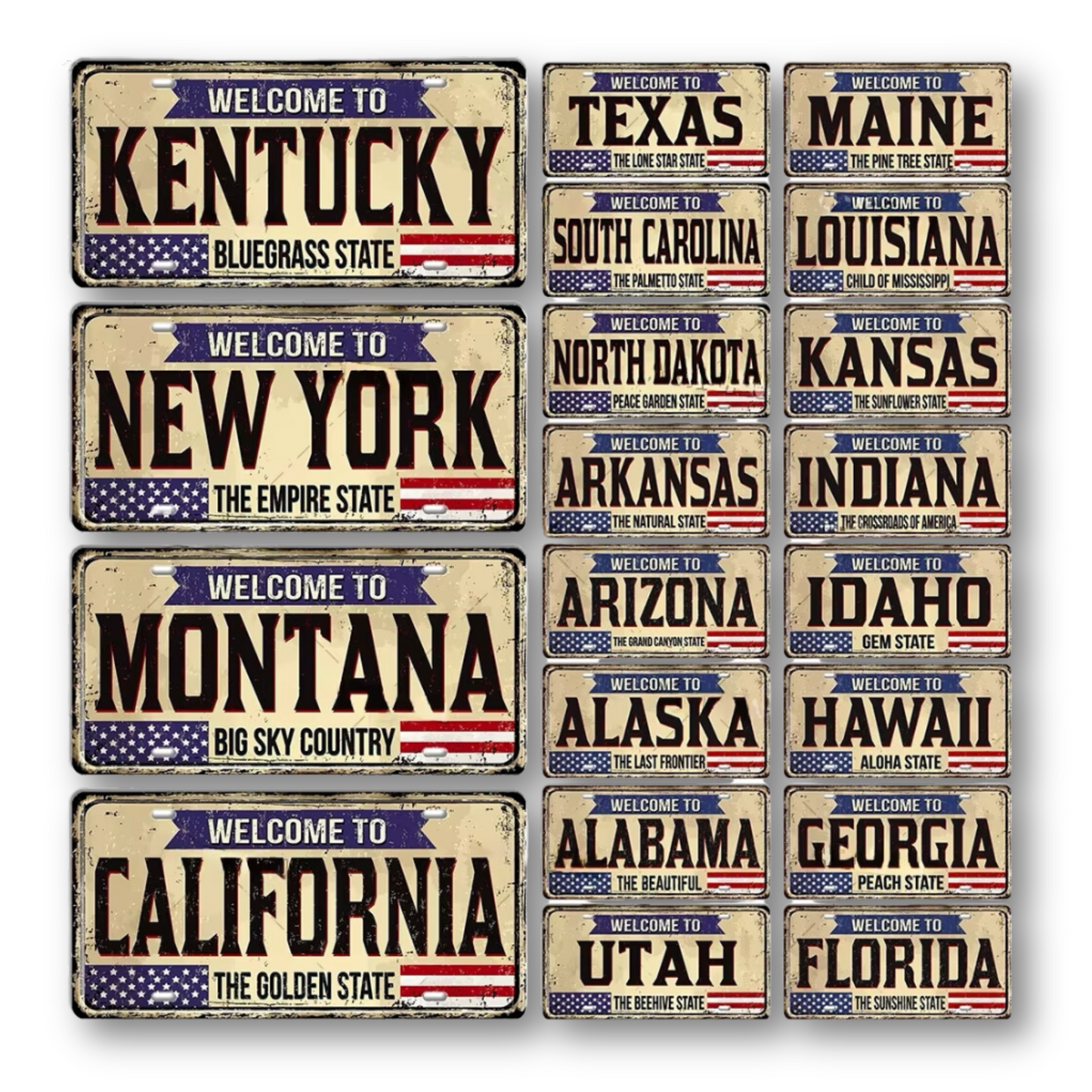 Welcome To USA License Plate Tin Sign Decor • United States Decorative 6"x12" Tinplate • Patriot American Metal Print Wall Hanging Art • Papagaio Studio Design Shop