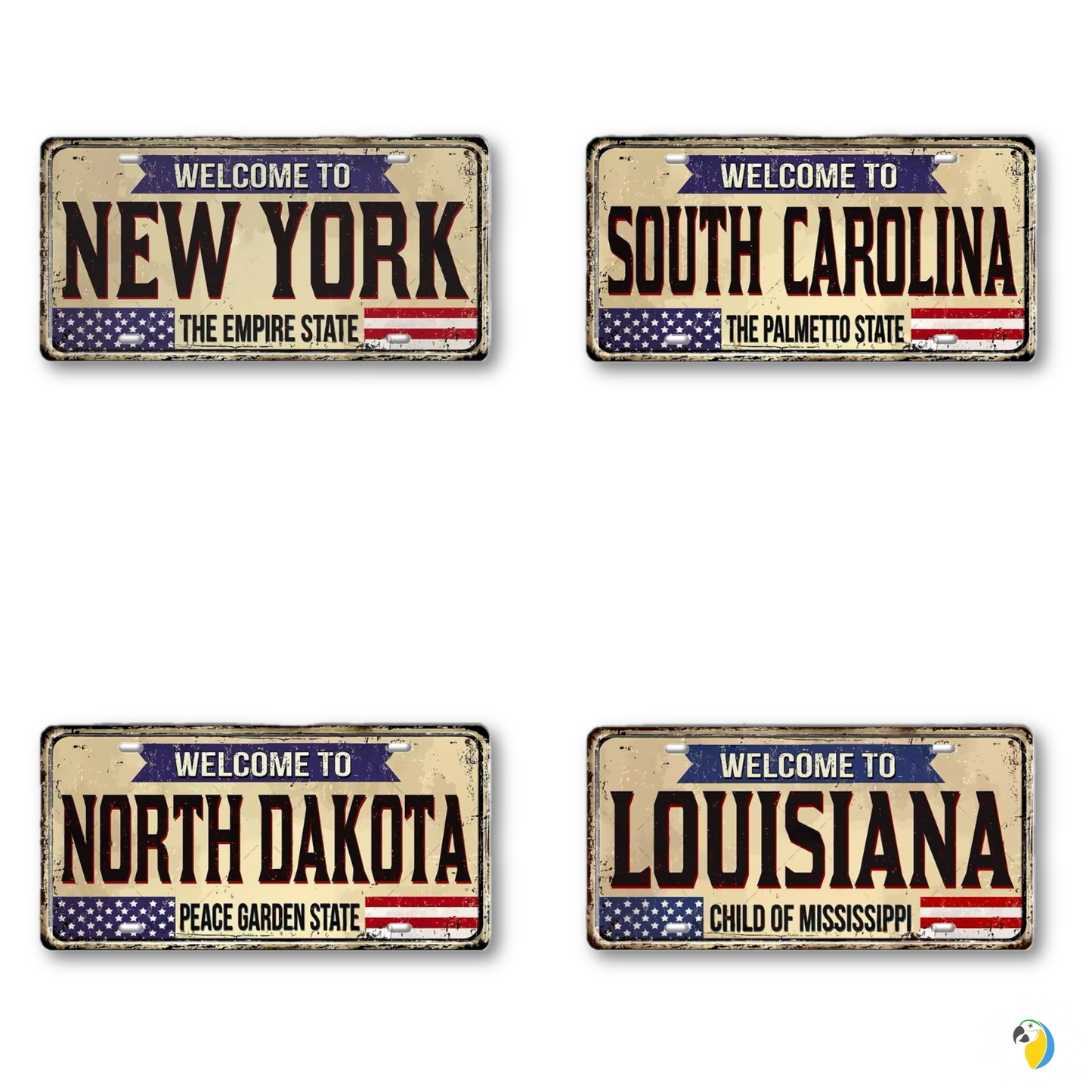 Welcome To USA License Plate Tin Sign Decor • United States Decorative 6"x12" Tinplate • Patriot American Metal Print Wall Hanging Art • Papagaio Studio Design Shop