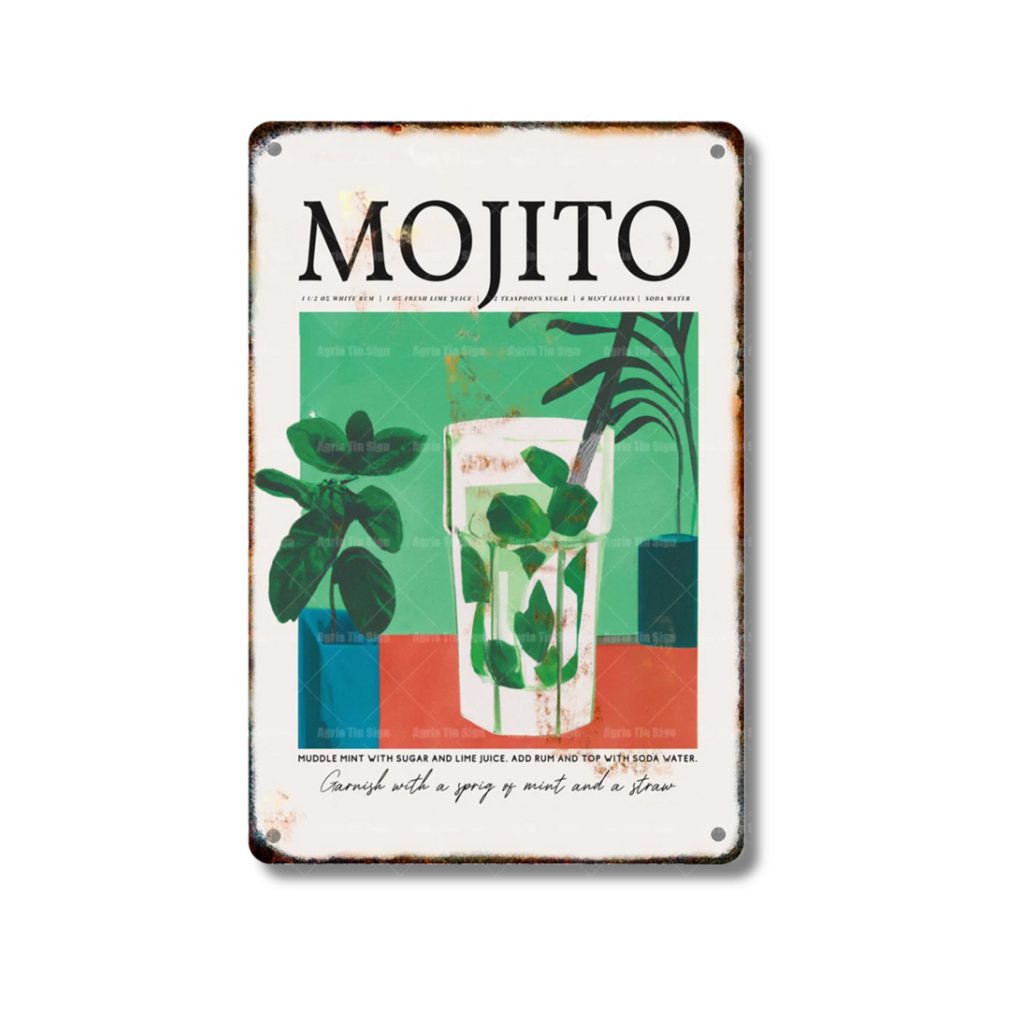 Classical Cocktail Metal Print, Caipirinha, Gin & Tonic, Aperol Vintage Tin Sign • Papagaio Studio Decor Shop