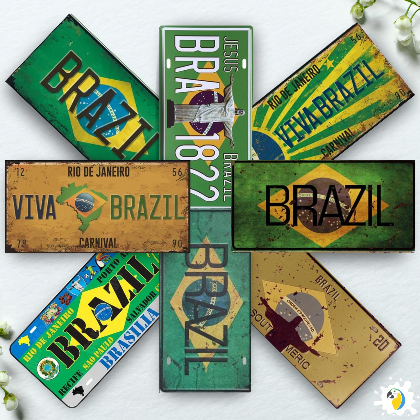 Vintage Brazil License Plate Tin Sign • Brazilian National Flag Car Number Metal Retro Print Poster For Home Mens Cave Bar Cafe Decor