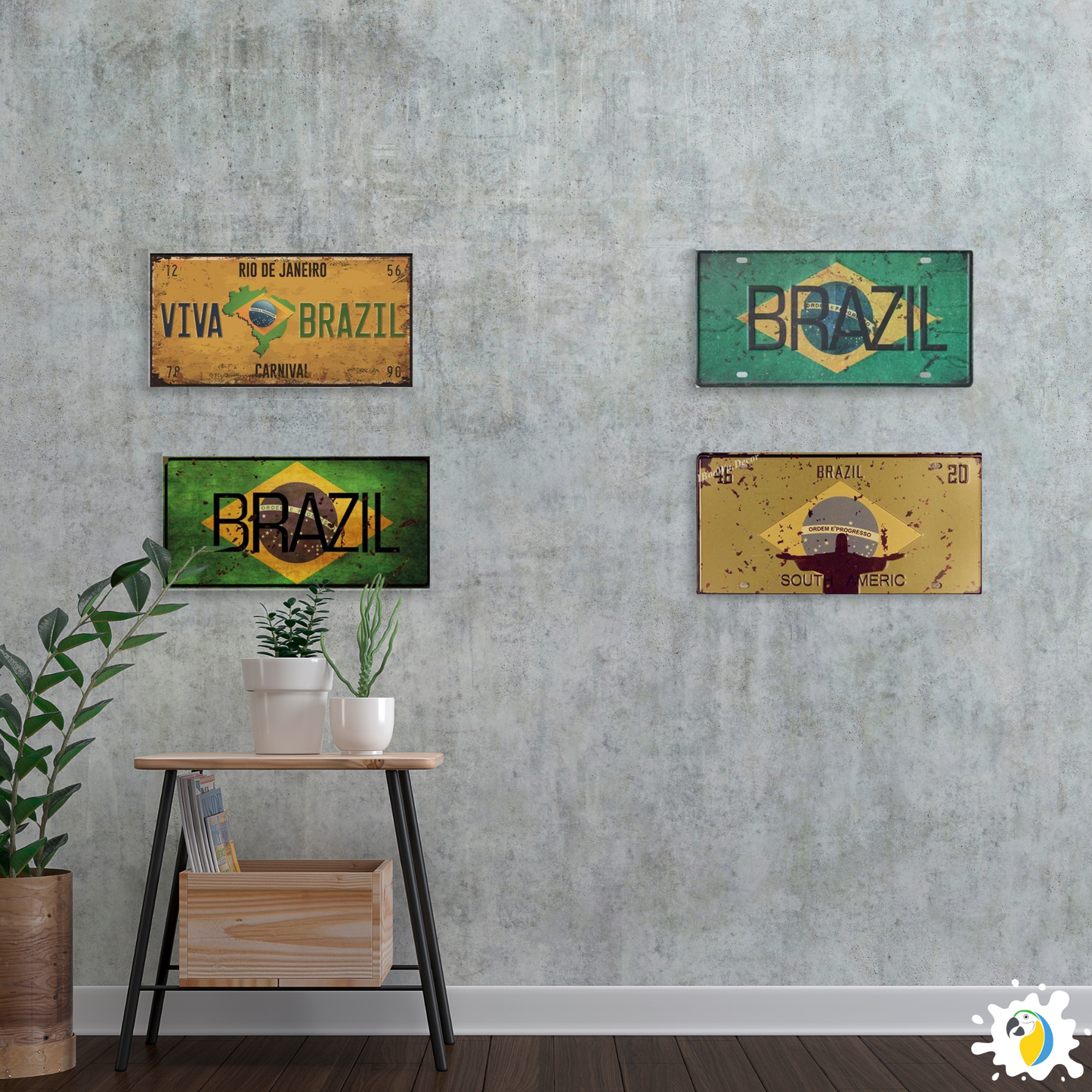Vintage Brazil License Plate Tin Sign • Brazilian National Flag Car Number Metal Retro Print Poster For Home Mens Cave Bar Cafe Decor