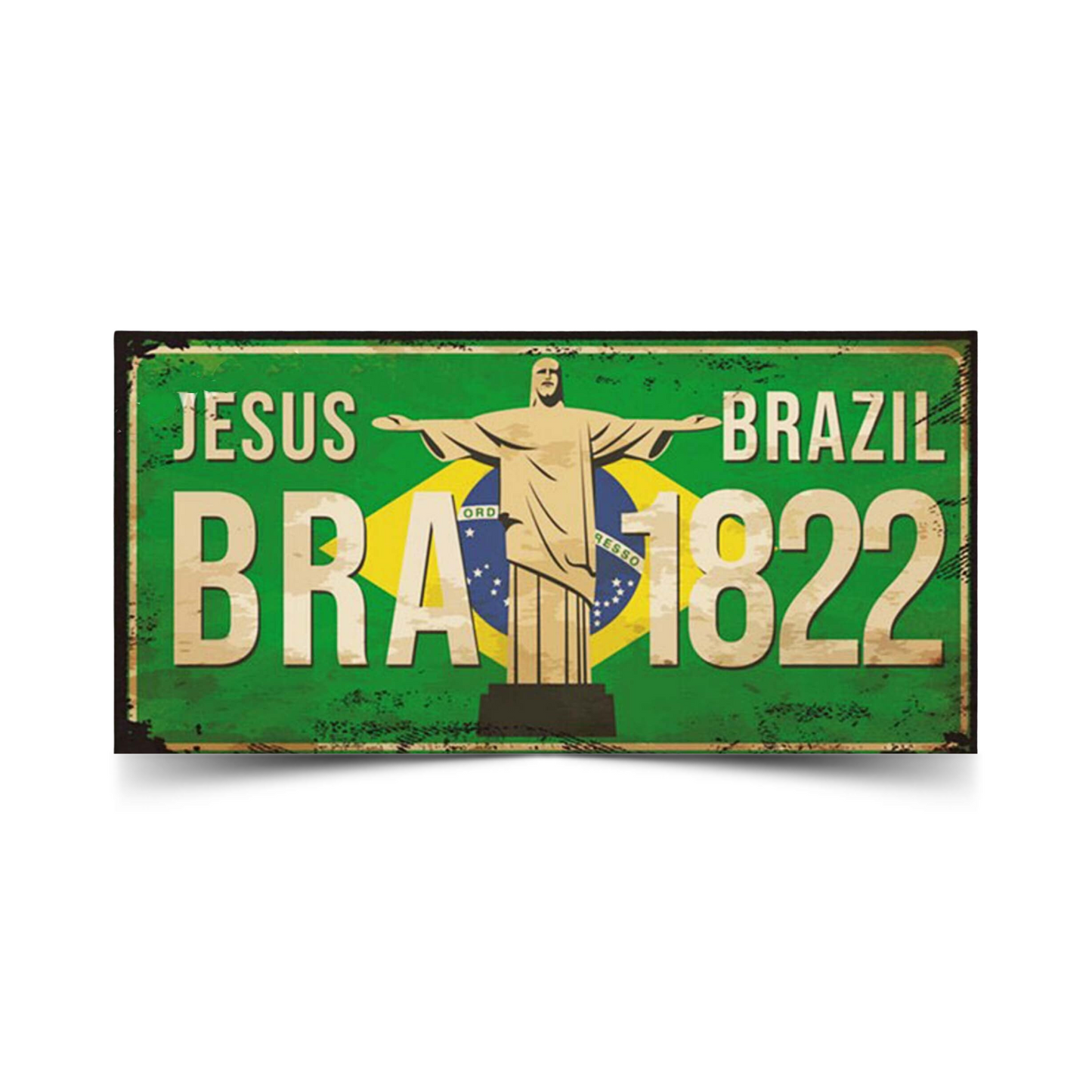 Vintage Brazil License Plate Tin Sign • Brazilian National Flag Car Number Metal Retro Print Poster For Home Mens Cave Bar Cafe Decor