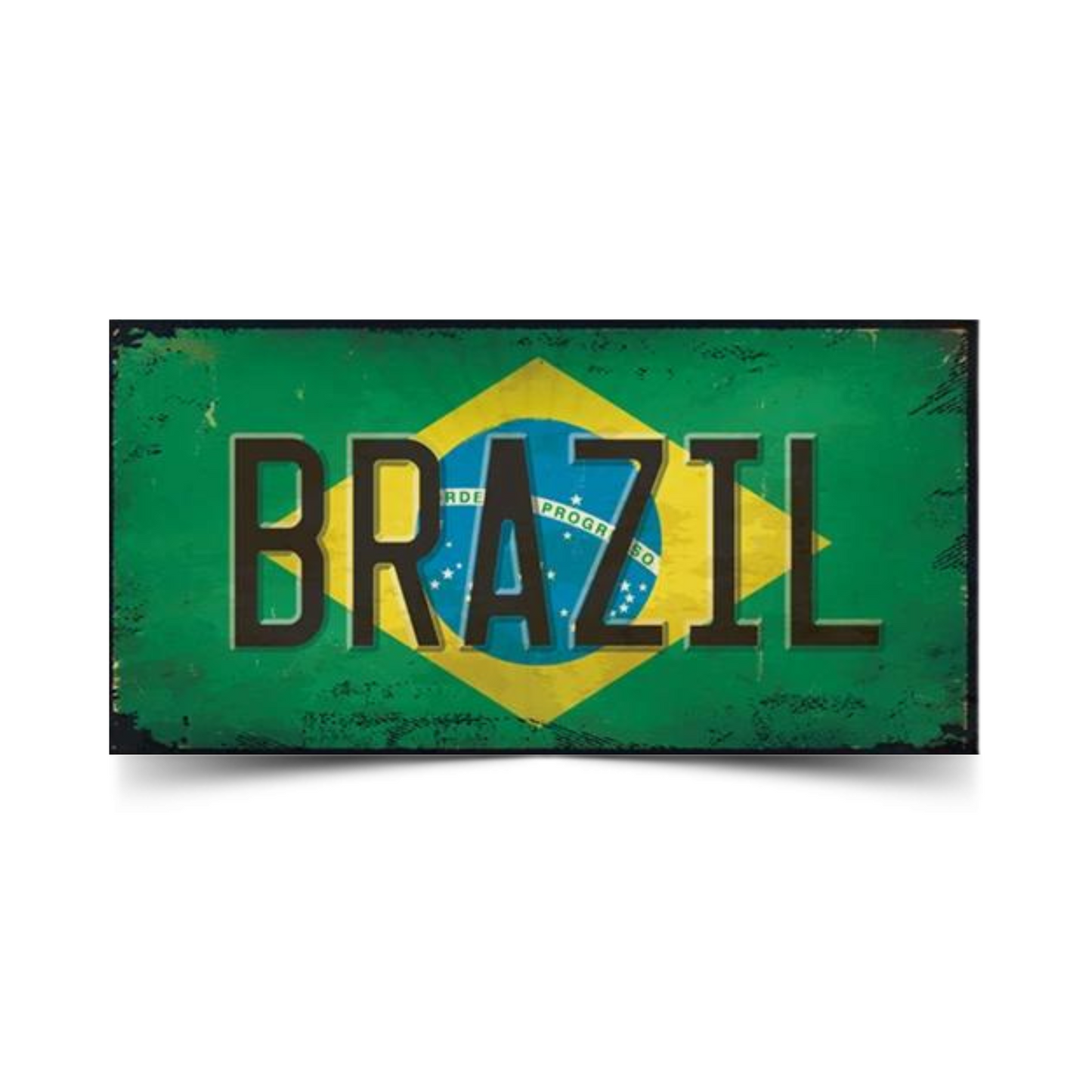 Vintage Brazil License Plate Tin Sign • Brazilian National Flag Car Number Metal Retro Print Poster For Home Mens Cave Bar Cafe Decor