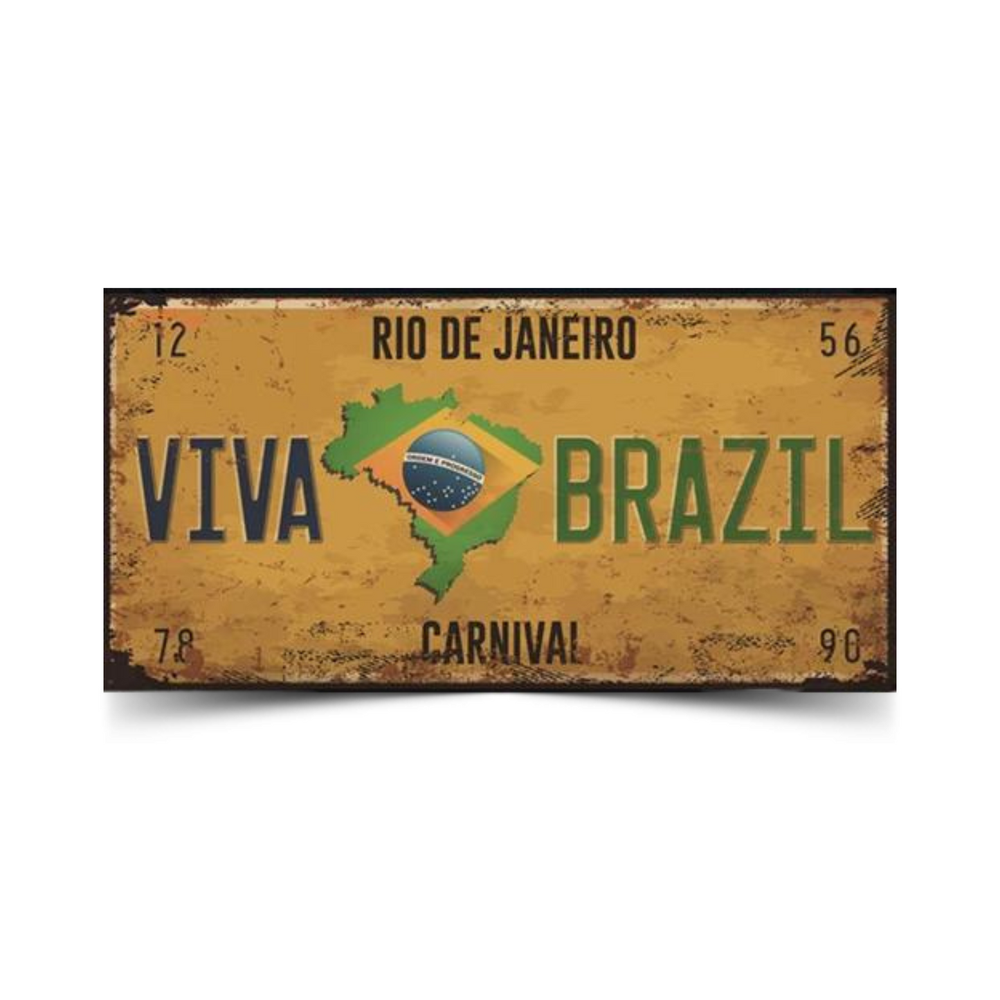Vintage Brazil License Plate Tin Sign • Brazilian National Flag Car Number Metal Retro Print Poster For Home Mens Cave Bar Cafe Decor