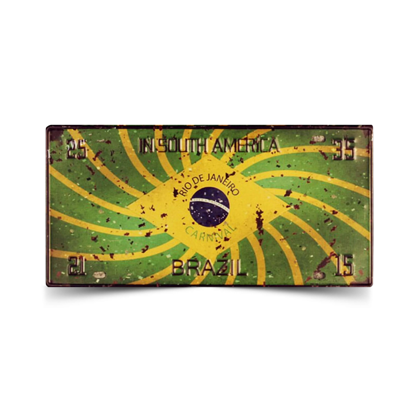 Vintage Brazil License Plate Tin Sign • Brazilian National Flag Car Number Metal Retro Print Poster For Home Mens Cave Bar Cafe Decor
