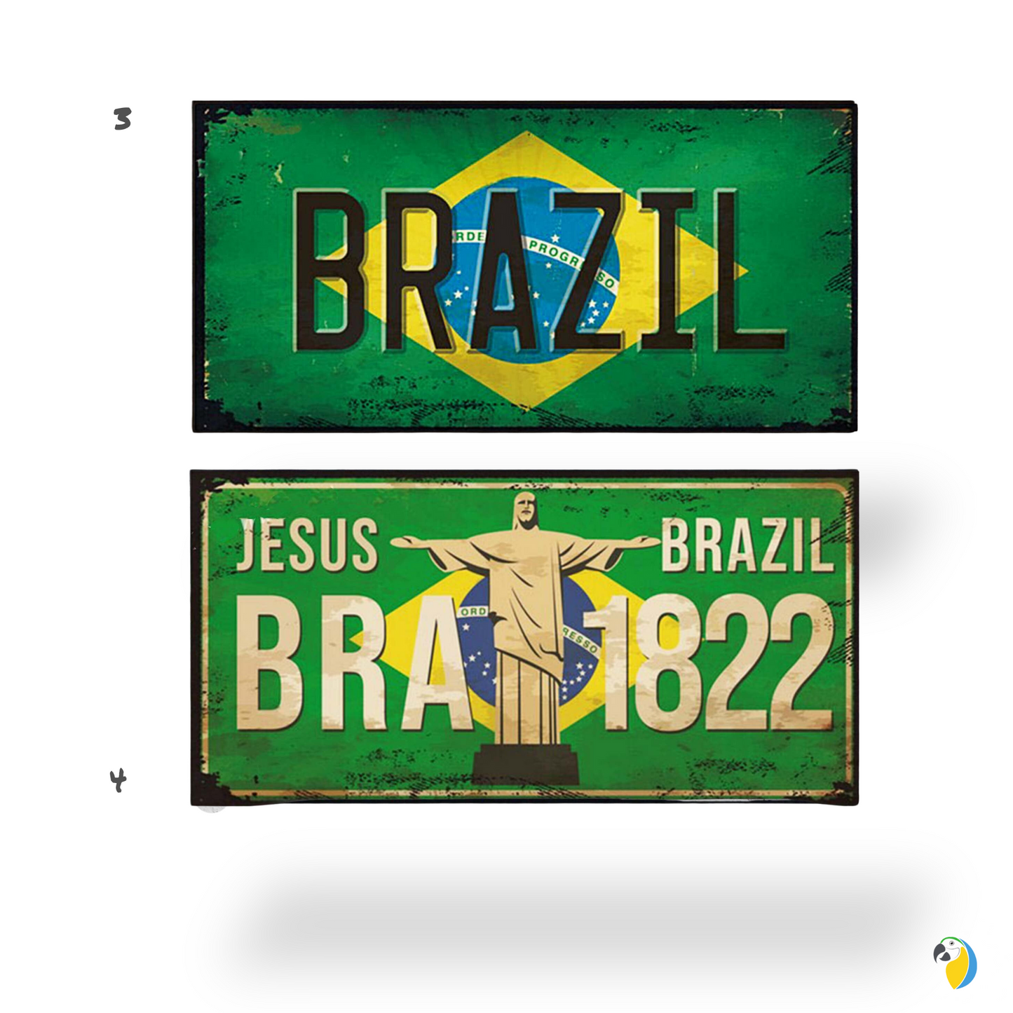 Vintage Brazil License Plate Tin Sign • Brazilian National Flag Car Number Metal Retro Print Poster For Home Mens Cave Bar Cafe Decor