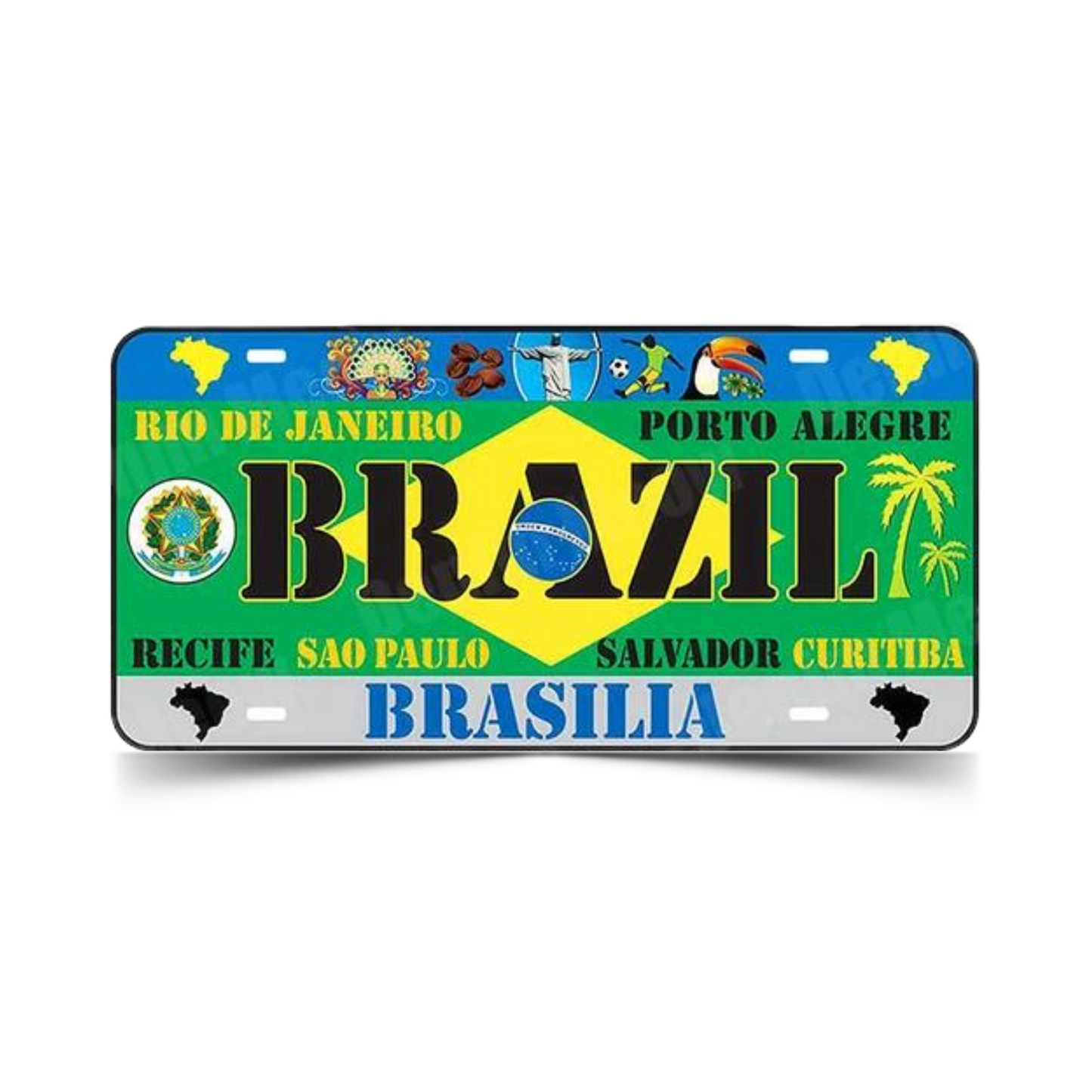 Vintage Brazil License Plate Tin Sign • Brazilian National Flag Car Number Metal Retro Print Poster For Home Mens Cave Bar Cafe Decor