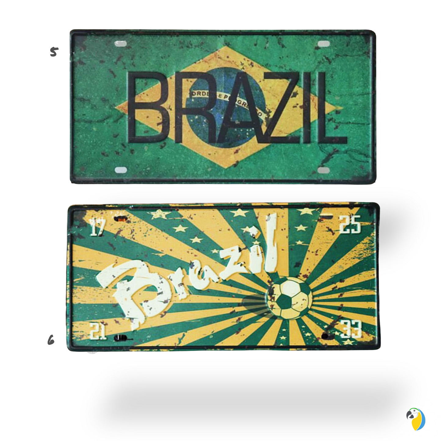 Vintage Brazil License Plate Tin Sign • Brazilian National Flag Car Number Metal Retro Print Poster For Home Mens Cave Bar Cafe Decor