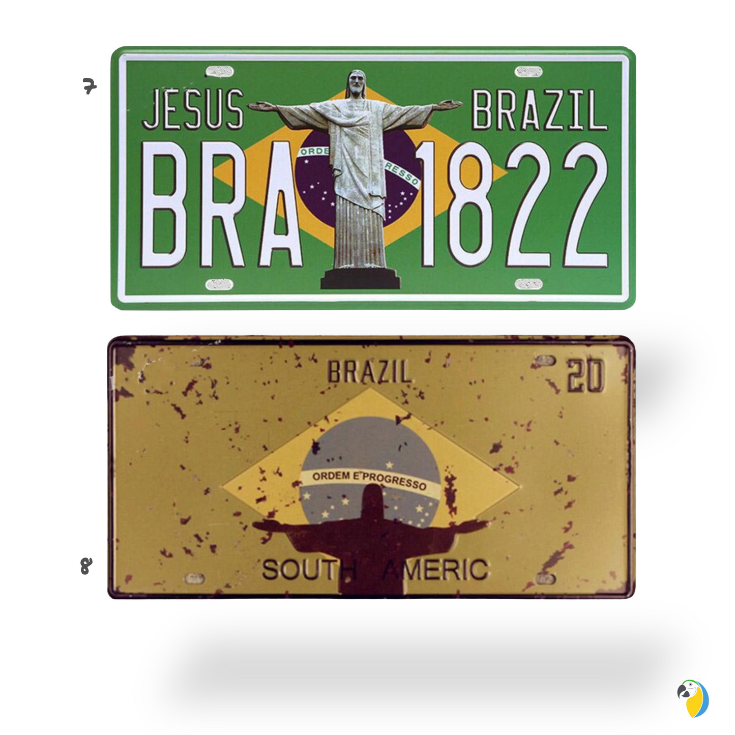 Vintage Brazil License Plate Tin Sign • Brazilian National Flag Car Number Metal Retro Print Poster For Home Mens Cave Bar Cafe Decor