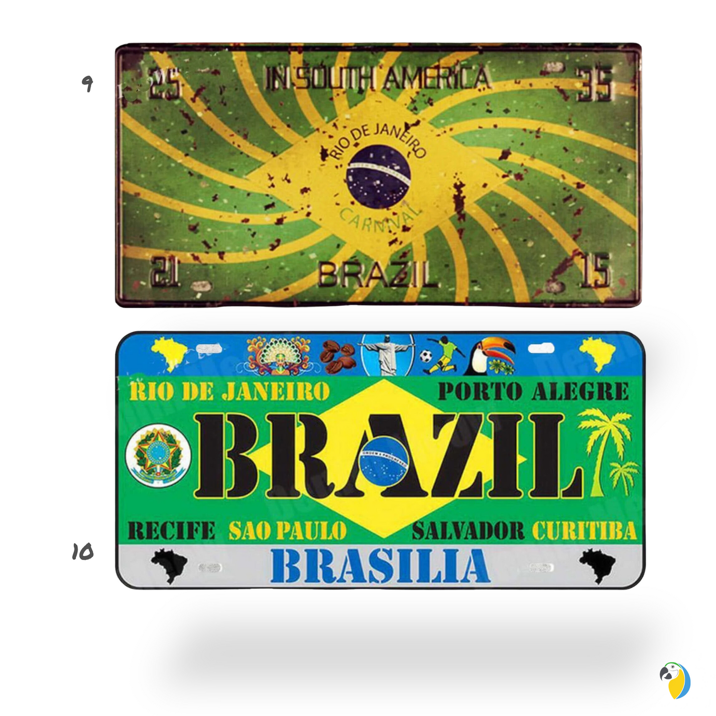 Vintage Brazil License Plate Tin Sign • Brazilian National Flag Car Number Metal Retro Print Poster For Home Mens Cave Bar Cafe Decor