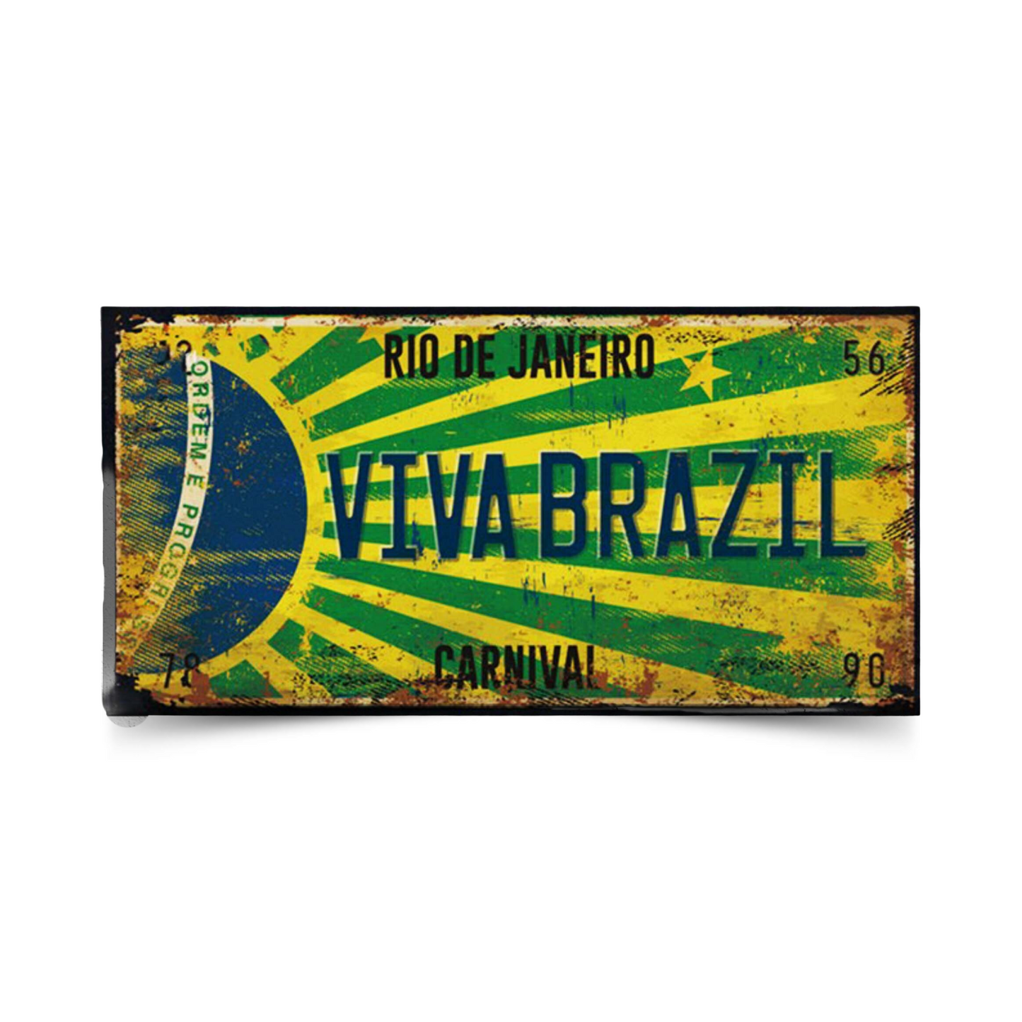 Vintage Brazil License Plate Tin Sign • Brazilian National Flag Car Number Metal Retro Print Poster For Home Mens Cave Bar Cafe Decor