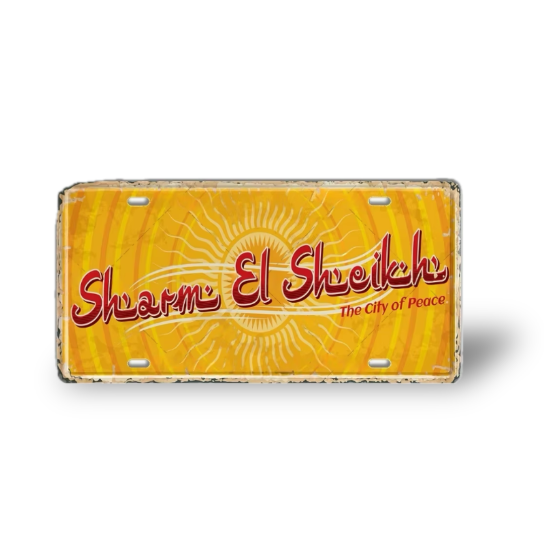 Greek Cities Metal Sign Collection • Egyptian Landmark Decorative License Plate Wall Art • Greece & Egypt Travel Souvenir Metal Prints • Papagaio Studio Decor Shop