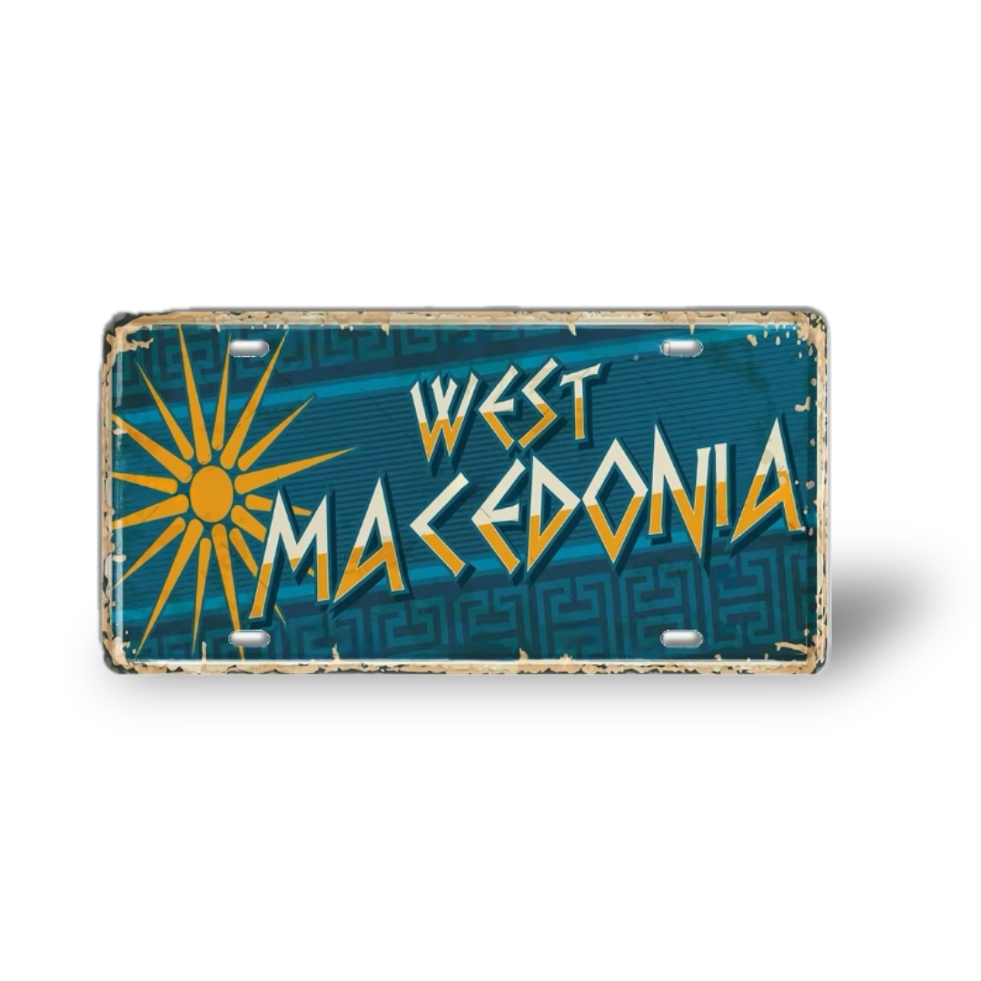 Greek Cities Metal Sign Collection • Egyptian Landmark Decorative License Plate Wall Art • Greece & Egypt Travel Souvenir Metal Prints • Papagaio Studio Decor Shop