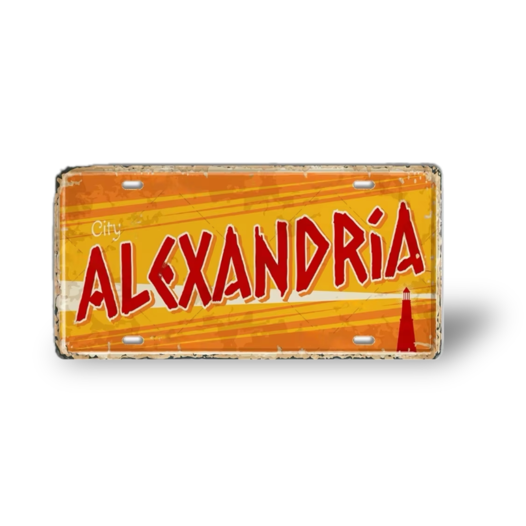 Greek Cities Metal Sign Collection • Egyptian Landmark Decorative License Plate Wall Art • Greece & Egypt Travel Souvenir Metal Prints • Papagaio Studio Decor Shop