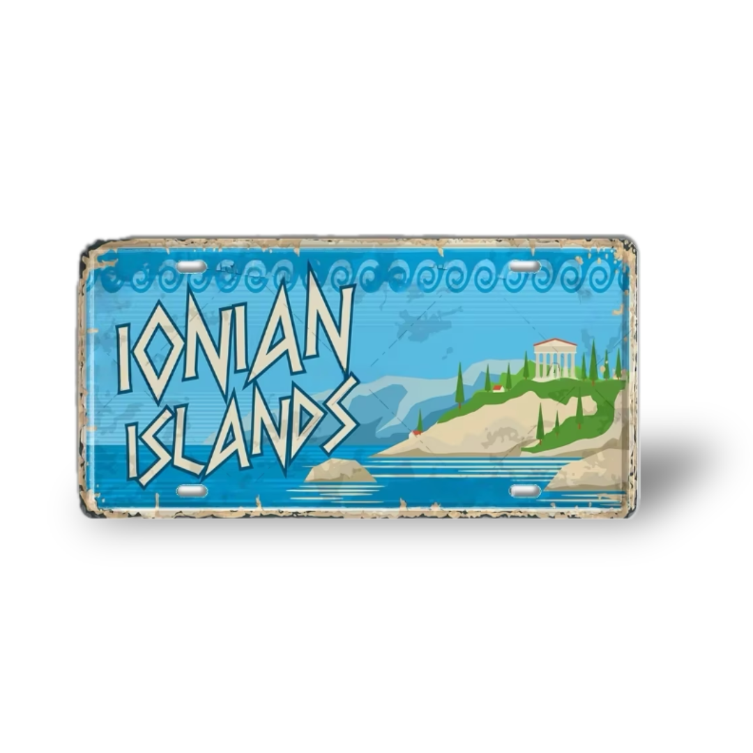 Greek Cities Metal Sign Collection • Egyptian Landmark Decorative License Plate Wall Art • Greece & Egypt Travel Souvenir Metal Prints • Papagaio Studio Decor Shop
