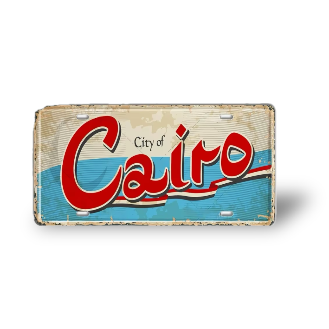 Greek Cities Metal Sign Collection • Egyptian Landmark Decorative License Plate Wall Art • Greece & Egypt Travel Souvenir Metal Prints • Papagaio Studio Decor Shop