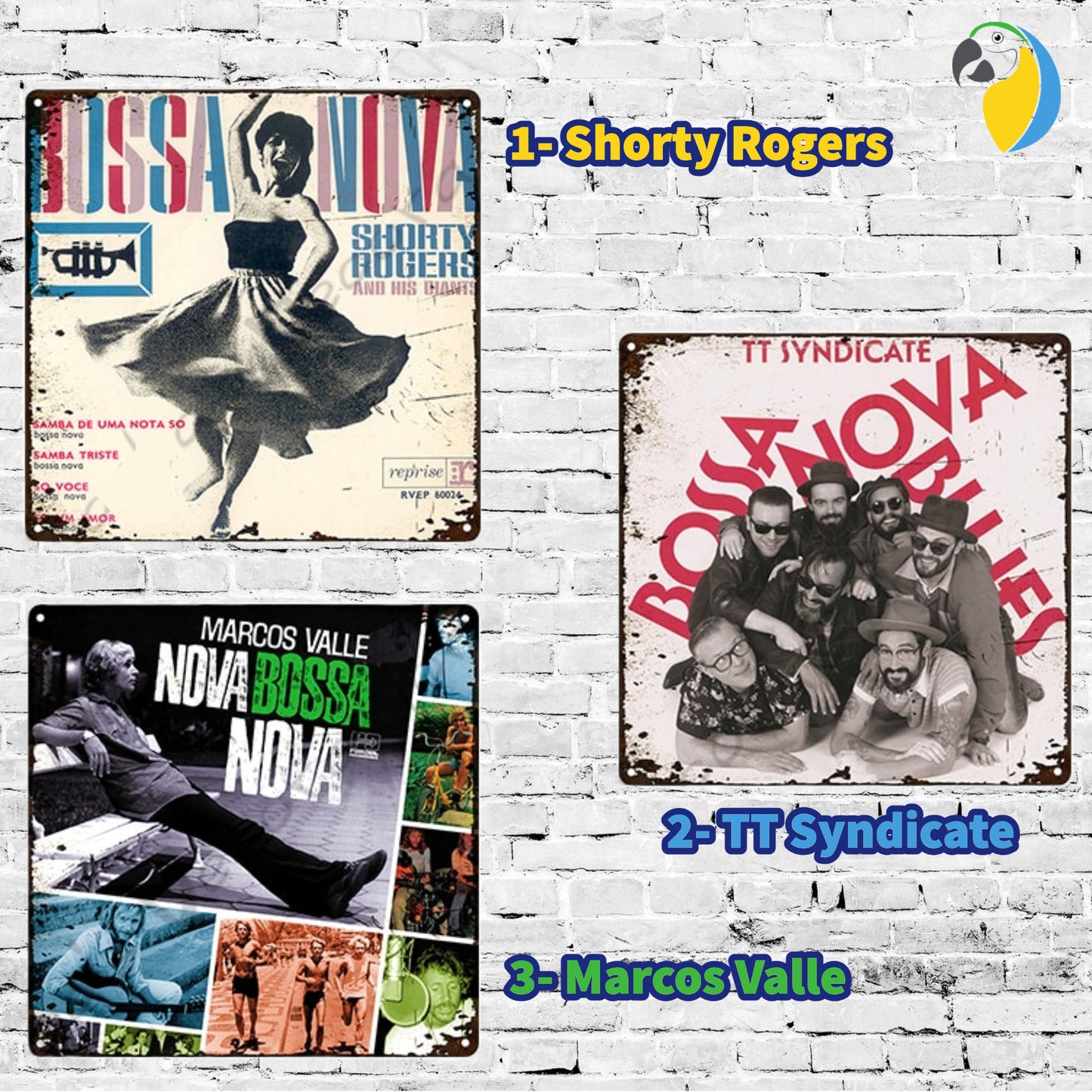 Brazil Bossa Nova Jazz Vinyl Record Tin Sign • Vintage Brazilian 50s Music Metal Poster Print • Papagaio Studio Shop