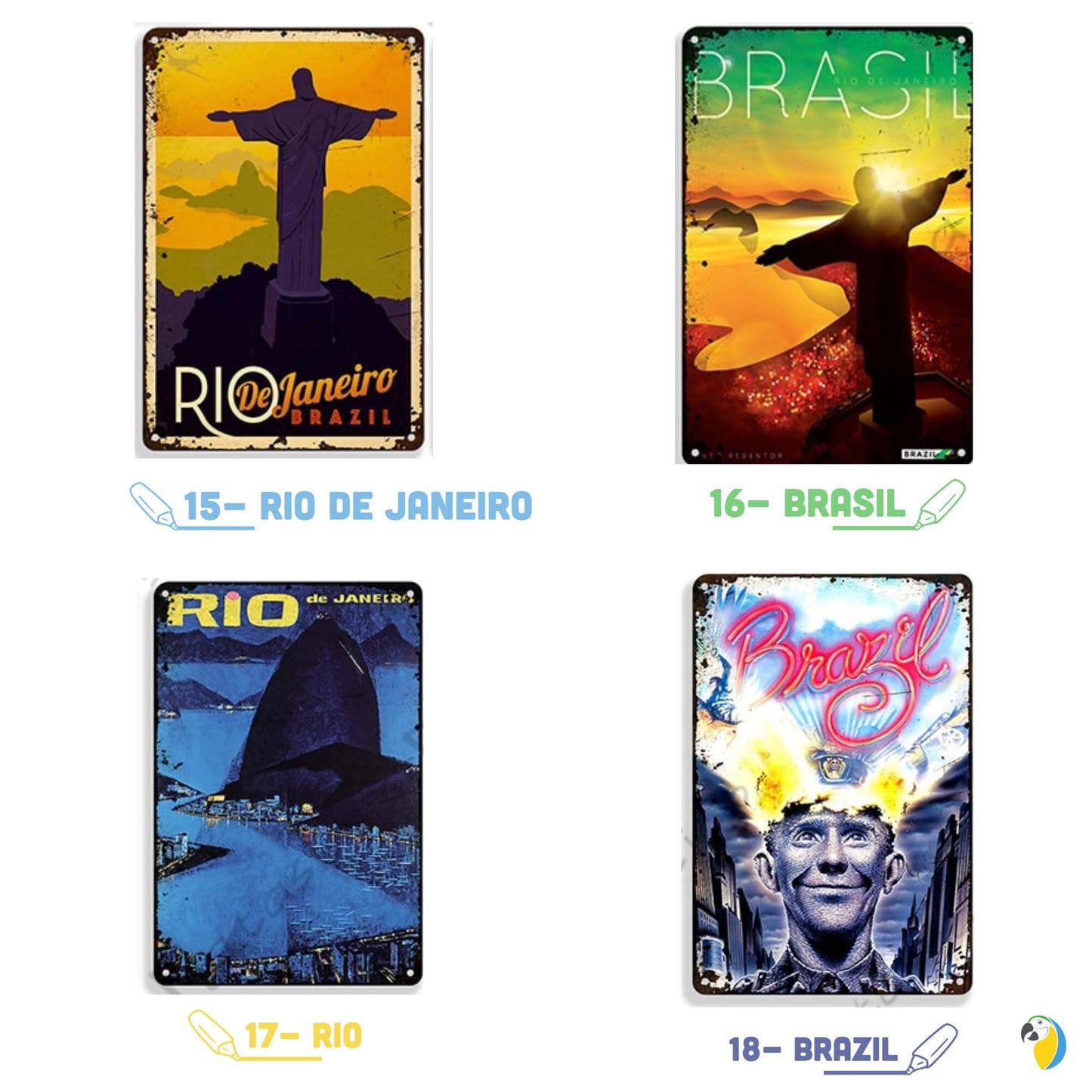 Brazil Retro Metal Print • Travel Vintage Tin Sign • Decorative Brazilian Poster For Home Bar Cafe Mens Cave • Tropical Wall Decor Plaque