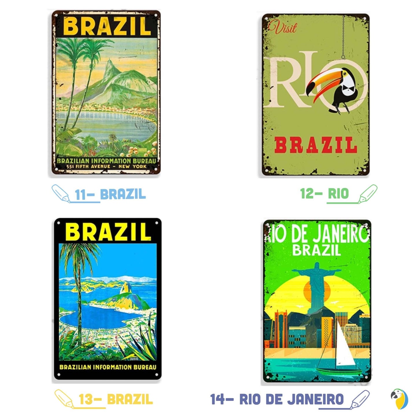 Brazil Retro Metal Print • Travel Vintage Tin Sign • Decorative Brazilian Poster For Home Bar Cafe Mens Cave • Tropical Wall Decor Plaque