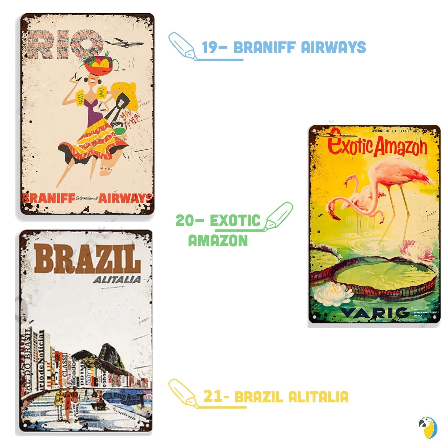 Brazil Retro Metal Print • Travel Vintage Tin Sign • Decorative Brazilian Poster For Home Bar Cafe Mens Cave • Tropical Wall Decor Plaque