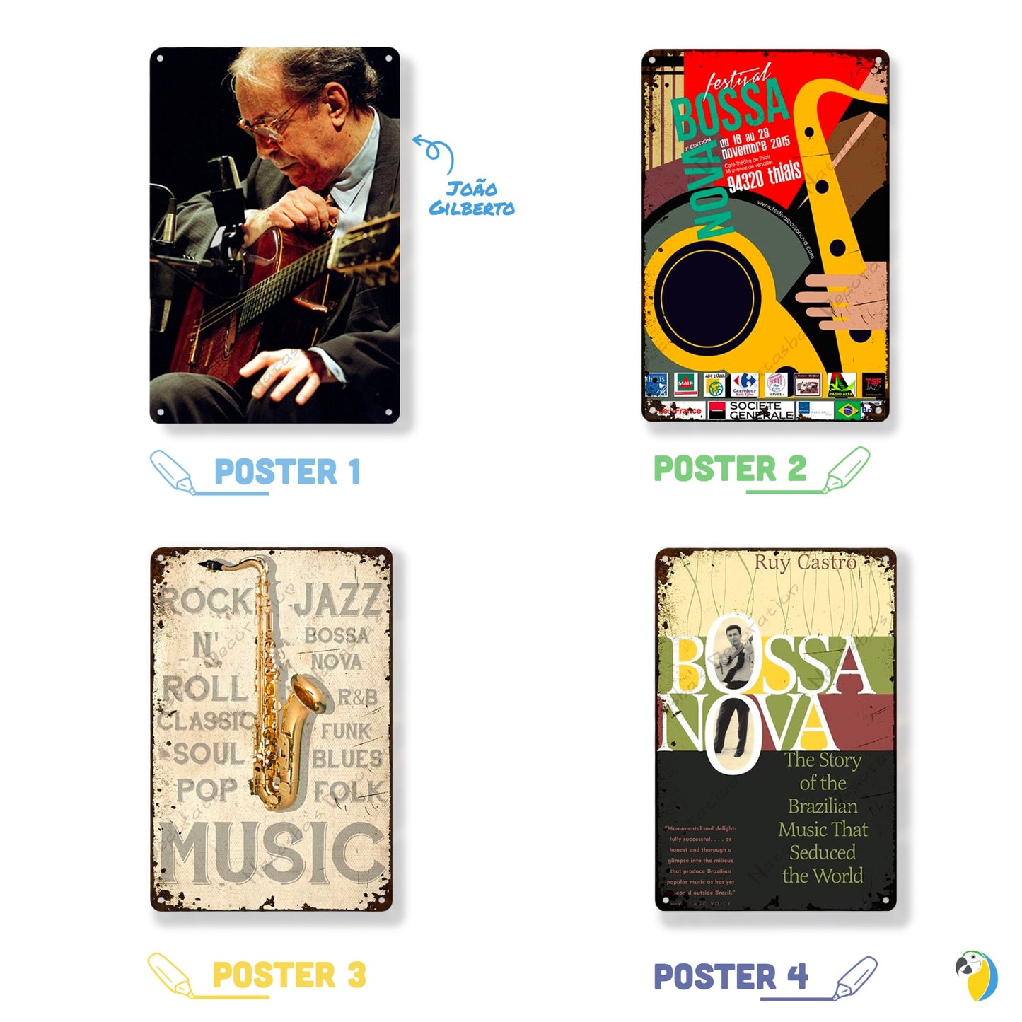 Brazil Bossa Nova Vintage Metal Poster • 1950s Brazilian Jazz Music Tin Sign For Man Cave Cafe Bar Game Room • Retro Plaque Shabby Chic Decor