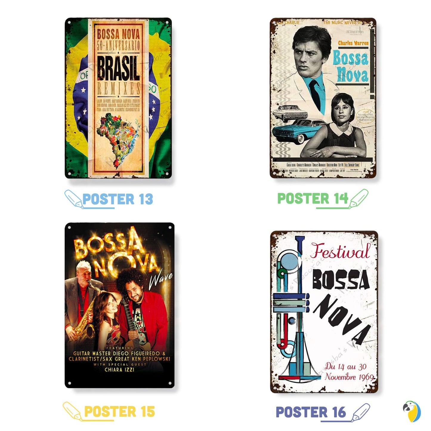 Brazil Bossa Nova Vintage Metal Poster | 1950s Brazilian Jazz Music Tin Sign For Man Cave Cafe Bar Game Room| Retro Plaque Shabby Chic Decor | Papagaio Studio Etsy Shop