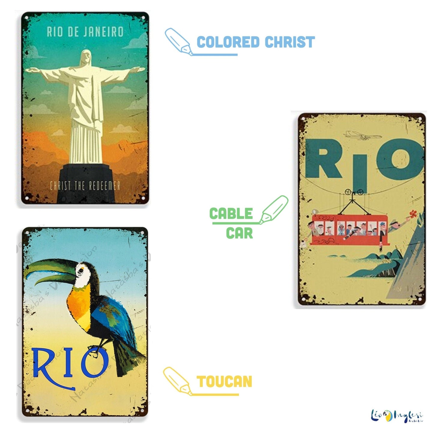 Brazil Vintage Metal Tin Sign • Travel Poster Of Rio De Janeiro, São Paulo, Bahia • Shabby Chic Brazilian Retro Decorative Plaque Wall Decor • Papagaio Studio Online Shop