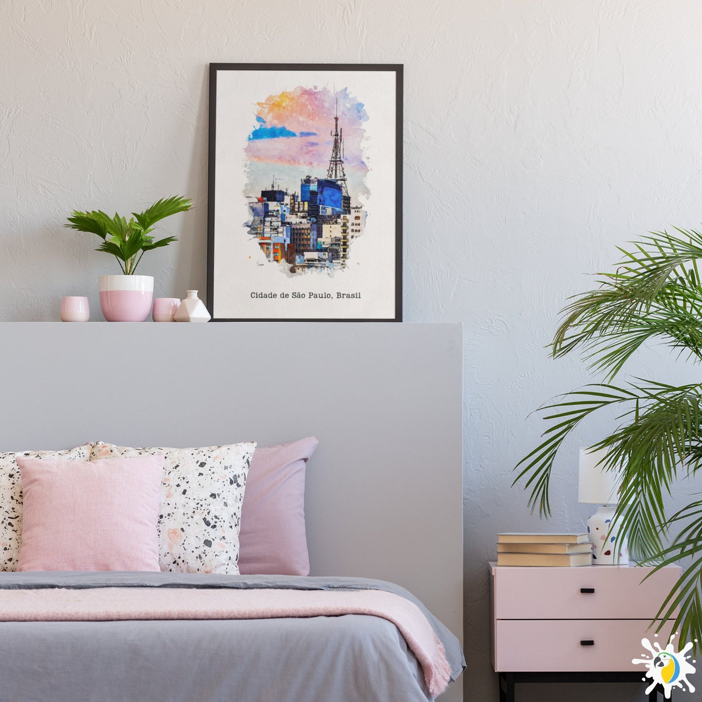Sao Paulo City Watercolor Painting Premium Canvas Print, Brazil Soft Pastel Colors Vintage Giclée Wall Art, Travel Poster Gift For Brazilian • Papagaio Studio Decor Shop