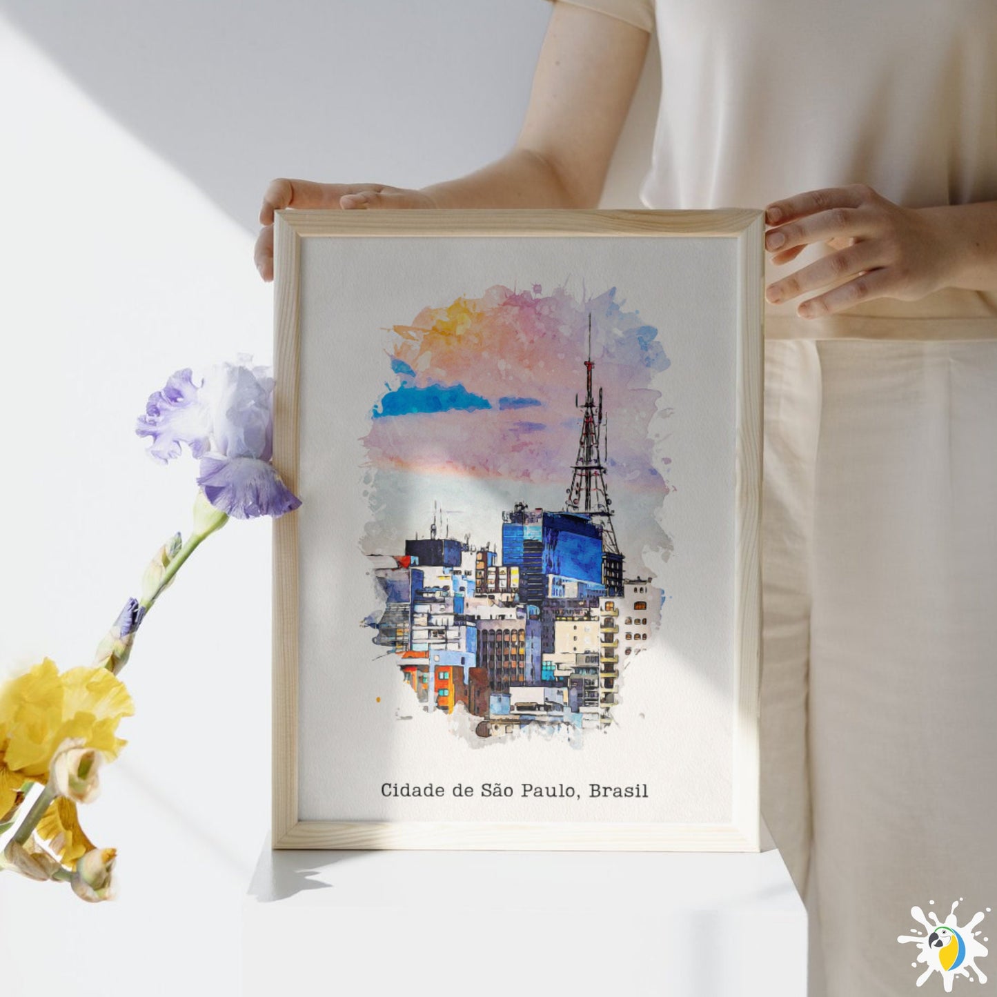 Sao Paulo City Watercolor Painting Premium Canvas Print, Brazil Soft Pastel Colors Vintage Giclée Wall Art, Travel Poster Gift For Brazilian • Papagaio Studio Decor Shop